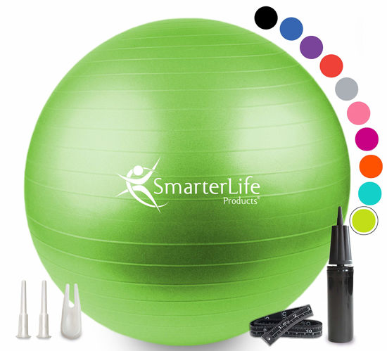 Picture of SmarterLife Exercise Ball Yoga Ball for Fitness, Balance, Stability, or Pregnancy, Gym Ball for Core Workout, Physical Therapy, Yoga Ball Chair for Office, Anti-Slip Anti-Burst (65 cm, Lime)