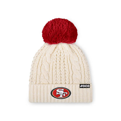 Picture of FOCO Women's San Francisco 49ers NFL Team Logo Cable Knit Pom Beanie Hat, White