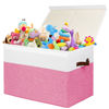 Picture of Large Toy Box with Lid, Sturdy Toy Storage Chest Bin Boxes Organizer Basket with Dividers for Toddlers, Kids, Boys, Girls, Nursery, Closet, Bedroom, Playroom 25"x13" x16" (Pink and White)