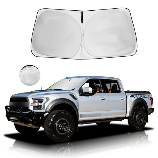 Picture of Windshield Sun Shade for Ford F150 2021-2024 F-150 Lariat, King Ranch, Platinum, XL XLT Limited Raptor Truck Accessories Super Cab Pickup Window Sunshade Sun Visor Protector Foldable UV Heat Shield