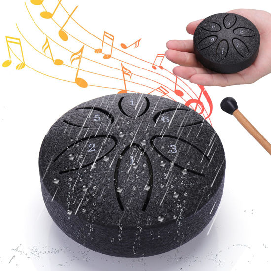 Picture of BUSOHA Rain Drum for Outside - 3 Inches 6 Notes Steel Tongue Drum Rain Chime, Drum Rain Chime Waterproof, Rain Drum for Garden Instrument, Mini Hand Drum for Outdoor