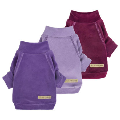 Picture of Fitwarm 3 Pack Classic Fleece Dog Sweater, Turtleneck Dog Sweatshirt, Dog Winter Clothes for Small Dogs Boy Girl, Pet Pullover Jumper, Cat Apparel, Purple, MediumPurple, Dark Red, XL