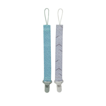 Picture of Nuby Pacifinder Baby Pacifier Clip - (2-Pack) - Pacifier Holder Clip with Convenient Hook Loop - Green Dots and Gray Arrows