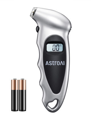 Picture of AstroAI Digital Tire Pressure Gauge with Replaceable AAA Battery, 150 PSI 4 Settings Stocking Stuffers for Car Truck Bicycle Backlit LCD Non-Slip Grip Car Accessories, Silver