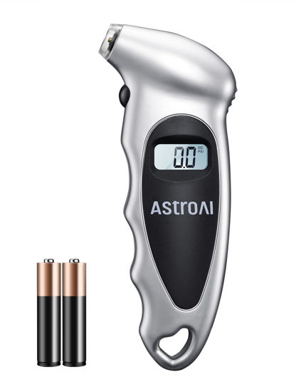 Picture of AstroAI Digital Tire Pressure Gauge with Replaceable AAA Battery, 150 PSI 4 Settings Stocking Stuffers for Car Truck Bicycle Backlit LCD Non-Slip Grip Car Accessories, Silver