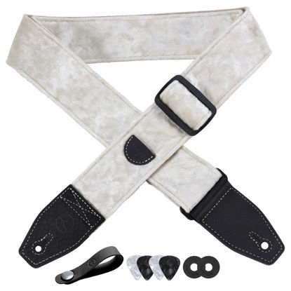 Picture of YIKOKO Guitar Strap 2 inch Velvet Guitar Straps with Full Grain Leather End, for Bass Electric and Acoustic Guitars, Free Strap Button, 2 Strap Locks and 4 Guitar Picks