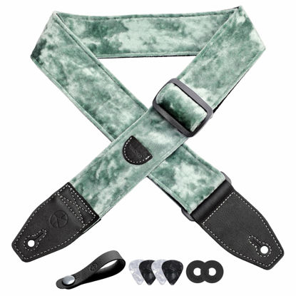 Picture of YIKOKO Guitar Strap 2 inch Velvet Guitar Straps with Full Grain Leather End, for Bass Electric and Acoustic Guitars, Free Strap Button, 2 Strap Locks and 4 Guitar Picks