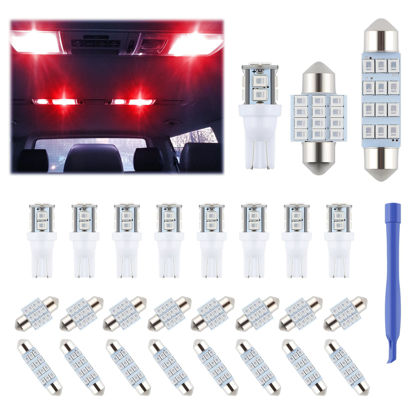 Picture of iFunyLED 24 Pieces Dome Light LED Car Interior Bulb Kit Set 194 T10 DE3175 578 31mm 42mm Bulbs Interior Replacement Lights for Car Map License Plate Door Side Marker Cornering Trunk Light - Red