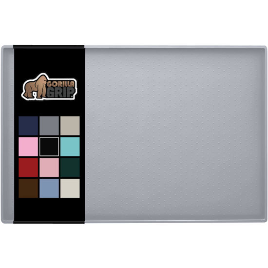 Picture of Gorilla Grip 100% Waterproof Raised Edge BPA Free Silicone Pet Feeding Mat, Dog Cat Food Mats Contain Spills Protects Floors, Placemats for Cats, Dogs Water Bowl, Pets Accessories 18.5x11.5 Light Gray