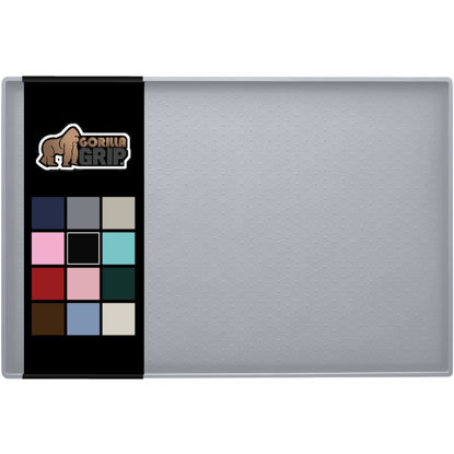 Picture of Gorilla Grip 100% Waterproof Raised Edge BPA Free Silicone Pet Feeding Mat, Dog Cat Food Mats Contain Spills Protects Floors, Placemats for Cats, Dogs Water Bowl, Pets Accessories 28x18 Light Gray