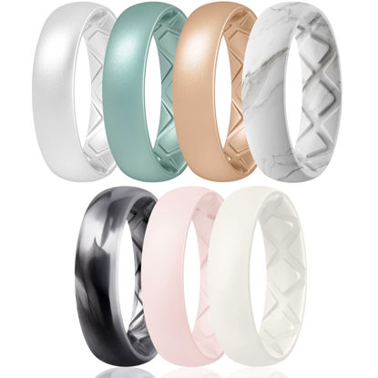 Picture of Egnaro Inner Arc Ergonomic Breathable Design, Silicone Rings for Women with Half Sizes, Women's Silicone Wedding Band, 6mm Wide - 2mm Thick