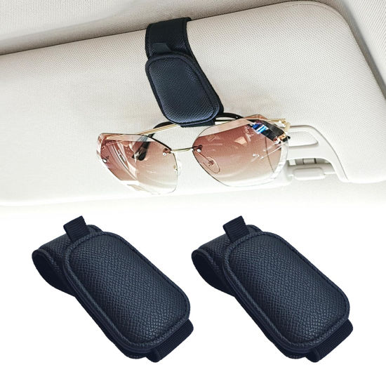 Picture of Yuoyar 2 Packs Magnetic Sunglass Holder for Car Visor - Sunglasses Clip for Car Visor Universal Fit for Different Size Eyeglasses - Convenient Interior Car Accessories (2, Black)