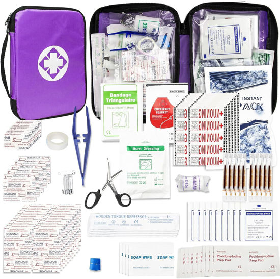 Picture of Small-Campact First-Aid Kit-Refill Supplies-Basic Emergency-Essentials - 300PCS Home Essentials Emergency Accident Kits for Businesses Workplace Outside Travel Purple 1st Aid