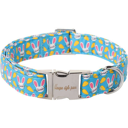Picture of Unique style paws Dog Collar Metal Buckle Collar for Easter Gift Pink Ear Rabbit Carrot Durable Cotton Collar for Small Medium Large Boys Girls Dogs