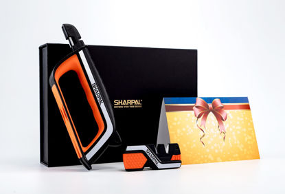 Picture of SHARPAL Pocket Knife Sharpener & Garden Tool Sharpener, Sharpening Straight and Serrated Knives, Lawn Mower Blade, Axe, Pruners, Shears, Scissors, Combo Gift Pack w/Greeting Card