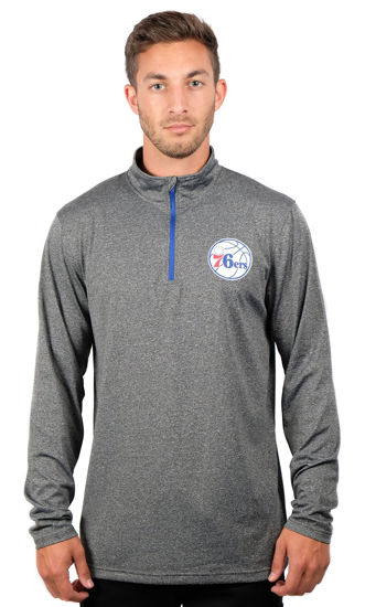 Picture of Ultra Game Men's Standard Quarter Zip Pullover Long Sleeve Tee, Heather Charcoal, Medium