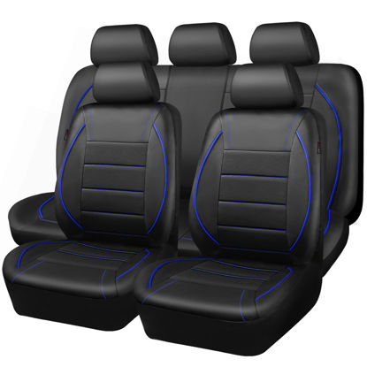 Picture of CAR PASS Universal FIT Piping Leather Car Seat Cover, for suvs,Van,Trucks,Airbag Compatible,Inside Zipper Design and Reserved Opening Holes (Full Set, Black and Blue)