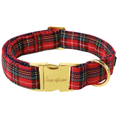 Picture of Unique style paws Christmas Dog Collar Metal Buckle Scottish Plaid Puppy Collar Gift Durable Cute Collar for Small Medium Large Boys Girls Dogs