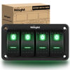 Picture of Nilight 4 Gang Rocker Switch Panel 5Pin On Off Toggle Switch Aluminum Holder 12V 24V Dash Pre-Wired Green Backlit Switches for Automotive Cars Marine Boats RVs Truck