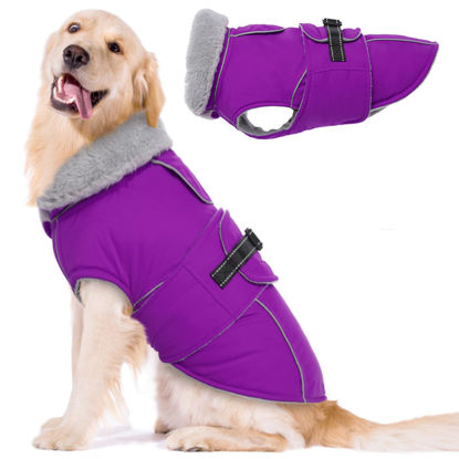 Picture of Lelepet Warm Dog Coat Reflective Dog Fleece Vest Waterproof Dog Jacket Windproof Dog Winter Coat Dog Cold Weather Coat with Adjustable Buckle Fleece Lining Dog Snowsuit Dog Coat for Extra Large Dogs