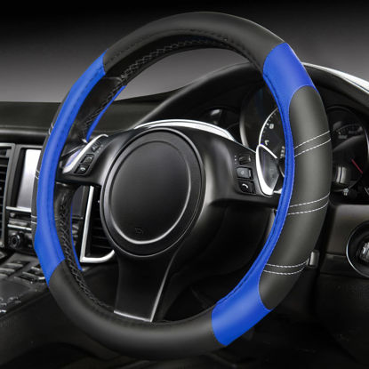 Picture of CAR PASS Line Rider Microfiber Leather Sporty Steering Wheel Cover Universal Fits for 95% Truck,SUV,Cars,14.5-15inch Anti-Slip Safety Comfortable Desgin (Black-Blue)