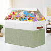 Picture of Large Toy Storage Box with Lid, Sturdy Toys Storage Chest Bin Organizer Basket with Dividers for Kids, Boys, Girls, Nursery, Closet, Bedroom, Playroom 25"x13" x16" (Green and White)