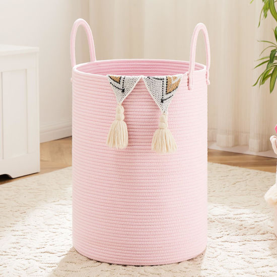 Picture of Artfeel Laundry Basket,Woven Cotton Rope Laundry Hamper,60L for Decorative Storage of Dirty Clothes,Toys and Blankets in Bathroom,Baby Room and Living Room