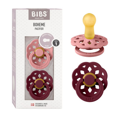 Picture of Bibs Pacifiers 0-6 Months | Boheme Collection 2-Pack | BPA-Free Round Nipple | Made in Denmark | Dusty Pink/Elderberry Color Pacifier