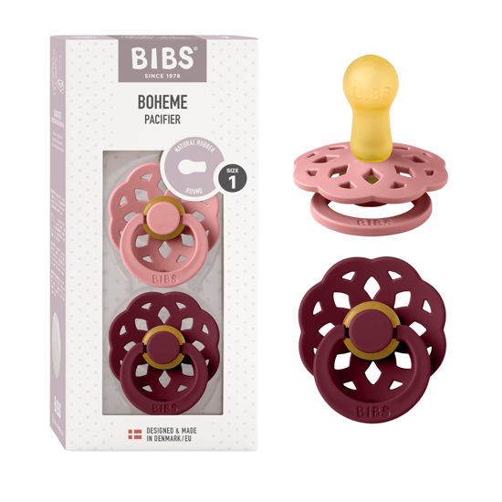 Picture of Bibs Pacifiers 0-6 Months | Boheme Collection 2-Pack | BPA-Free Round Nipple | Made in Denmark | Dusty Pink/Elderberry Color Pacifier