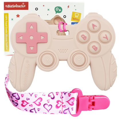 Picture of Cool Remote Game Control Teething Toy for Babies 0-6 6-12 Months,Game Controller Teether for Gamer Parents,Baby's First Valentines Day Gifts,Silicone Remote Chew Toys（Pink