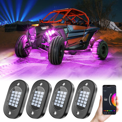 Picture of Honalia LED Rock Lights for UTV, 4 Pods Underglow Kit Cars with APP Control Music Mode 60 LEDs, Under Glow Light Car RZR UTV Golf Cart Wheeler Automotive Exterior ATV Accessories.