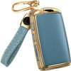Picture of for Mazda CX5 Key Fob Cover and Leather Keychain - Full Cover Key Case for Mazda 3, 6, CX-5, CX-9, CX-30, CX-50, CX-70 - 2019-2024 TPU Keyfob Cover Compatible with WAZSKE11D0 - Blue and Gold