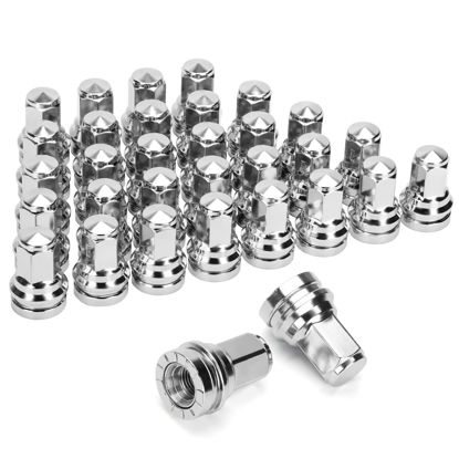 Picture of DYNOFIT 14mmx1.5 OEM/Stock Lug Nuts Compatible with 2017-2022 Ford F-250 & F-350, 32 Pack HEX21mm (13/16") One-Piece Design Factory Chrome Wheel Lug Nuts HCPZ-1012-B HCPZ-1012-A