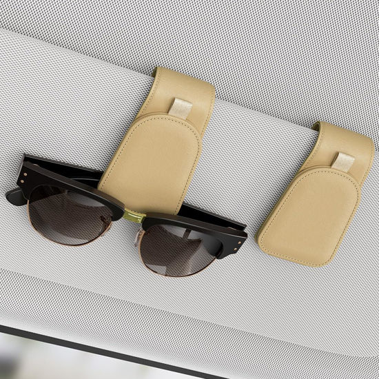Picture of Sotfamily Sunglass Holder for Car, Suede Cloth Magnetic Sunglasses Clip for Car Visor, Sunglass Organizer for Car Accessories, 2 Packs, Beige
