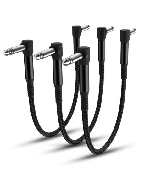 Picture of Elebase Guitar Patch Cables 3-Pack, 12 Inch 6.35MM Effects Pedal Board Cable 1/4 Inch Right-Angle Braided Audio Cord Shielded TS Copper Male Connector for Microphone Amp/Amplifier Mixer