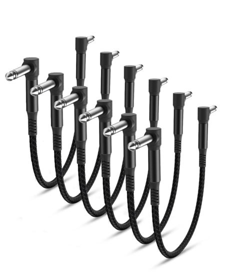 Picture of Elebase Guitar Patch Cables 6-Pack, 6 Inch 6.35MM Effects Pedal Board Cable 1/4 Inch Right-Angle Braided Audio Cord Shielded TS Copper Male Connector for Microphone Amp/Amplifier Mixer