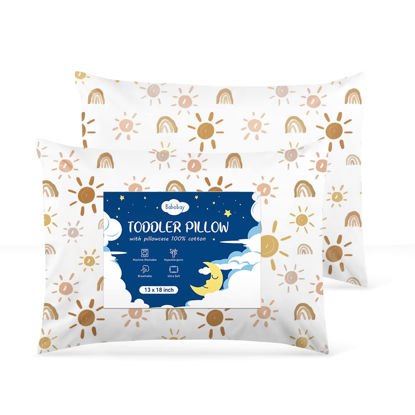 Picture of 2-Pack Toddler Pillow,13X18 Cotton Toddler Pillows for Sleeping, Machine Washable Kids Pillows with Pillowcase, Perfect for Travel, Toddlers Cot (Sunny Rainbow)
