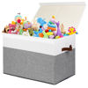 Picture of Large Toy Storage Box with Lid, Sturdy Toys Storage Chest Bin Organizer Basket with Dividers for Kids, Boys, Girls, Nursery, Closet, Bedroom, Playroom 25"x13" x16" (Grey and White)