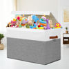 Picture of Large Toy Storage Box with Lid, Sturdy Toys Storage Chest Bin Organizer Basket with Dividers for Kids, Boys, Girls, Nursery, Closet, Bedroom, Playroom 25"x13" x16" (Grey and White)