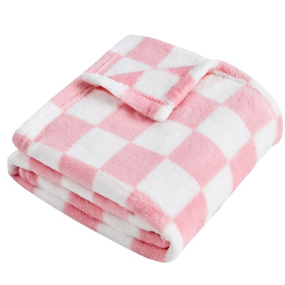 Picture of Yurhap Checkered Baby Blanket for Girls Pink Fleece Baby Blankets for Girls Boys, Warmer Comfort Lightweight Bed Blanket for Toddlers Infants or Newborn, 30''x40'', Pink