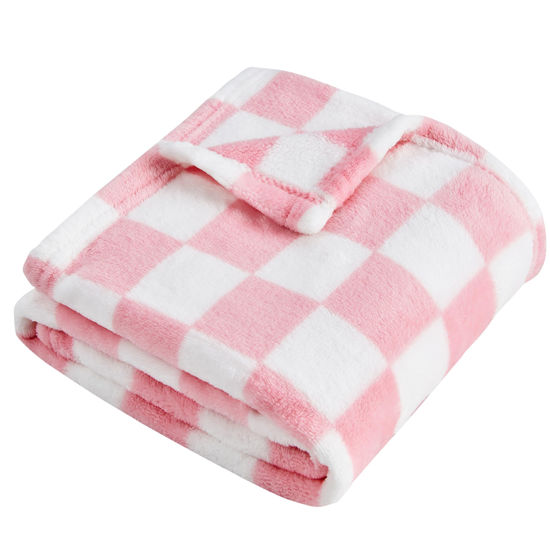 Picture of Yurhap Checkered Baby Blanket for Girls Pink Fleece Baby Blankets for Girls Boys, Warmer Comfort Lightweight Bed Blanket for Toddlers Infants or Newborn, 30''x40'', Pink