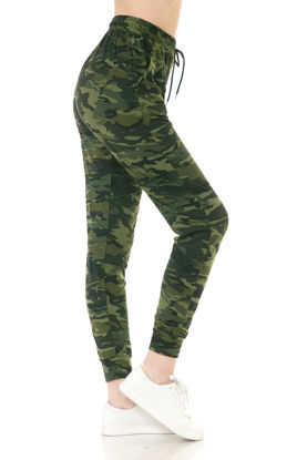Picture of Leggings Depot Women's Relaxed fit Jogger Pants - Track Cuff Sweatpants with Pockets-N021, Small, Camouflage Army