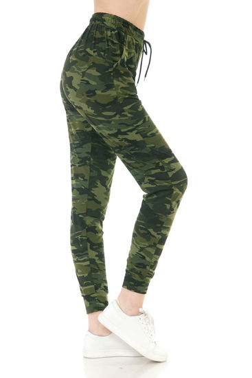 Picture of Leggings Depot Women's Relaxed fit Jogger Pants - Track Cuff Sweatpants with Pockets-N021, Small, Camouflage Army