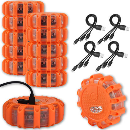 Picture of Ecoangel USB Rechargeable LED Road Flares Emergency Lights-Roadside Warning Car Safety Beacon Flashing Disc Flare Kit with Magnetic Base for Vehicles & Boat | 12 Beacon Disc Pack