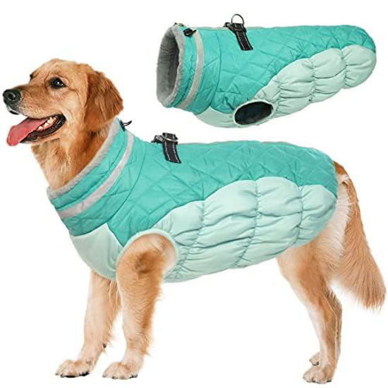 Picture of Lelepet Warm Dog Winter Coat,Large Dog Coat Waterproof Dog Jacket with Harness Dog Cold Weather Coats Windproof Reflective Dog Fleece Vest Turtleneck Zippered Dog Snow Jacket Dog Coats for Large Dogs