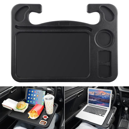 Picture of JUSTTOP 4 in 1 Car Steering Wheel Desk for Laptop,Versatile Upgraded Car Seat Tray, Spacious Steering Wheel Table with Tablet Holder and Dual Sauce Racks,Steering Wheel Under Table Console (Large)