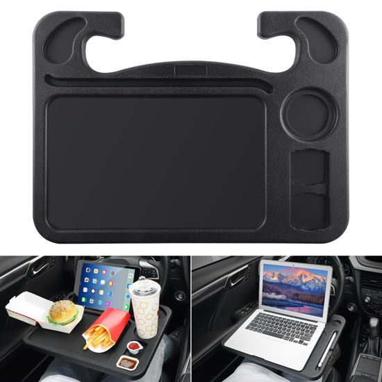 Picture of JUSTTOP 4 in 1 Car Steering Wheel Desk for Laptop,Versatile Upgraded Car Seat Tray, Spacious Steering Wheel Table with Tablet Holder and Dual Sauce Racks,Steering Wheel Under Table Console (Large)