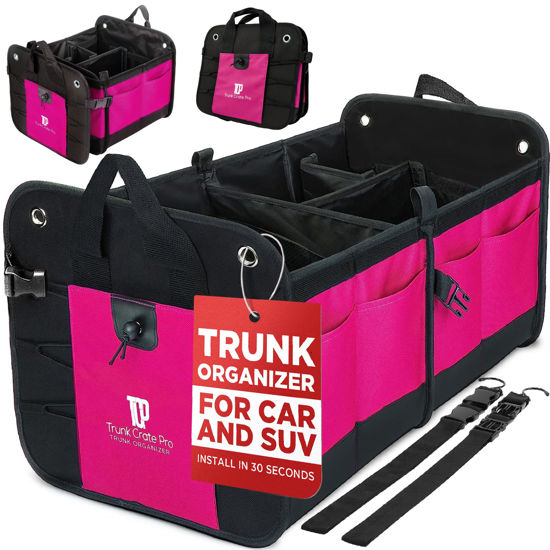Picture of TRUNKCRATEPRO Pink SUV and Jeep Trunk Organizer - Premium Adjustable Multi-Compartment Collapsible Car Storage (Large Capacity)