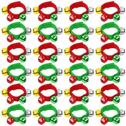 Picture of Augshy Christmas Wrist Bells Bracelets, 24Pcs Wrist Band Jingle Bells with Red Green Gold Silver Bells, Musical Instruments Adjustable Hand Ankle Bells for Christmas Gifts Kids Party Favor Toys