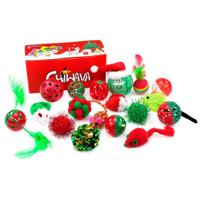 Picture of CHIWAVA 17 Pack Christmas Cat Toy Bag Set Assorted Toys Variety Pack Kitten Interactive Play